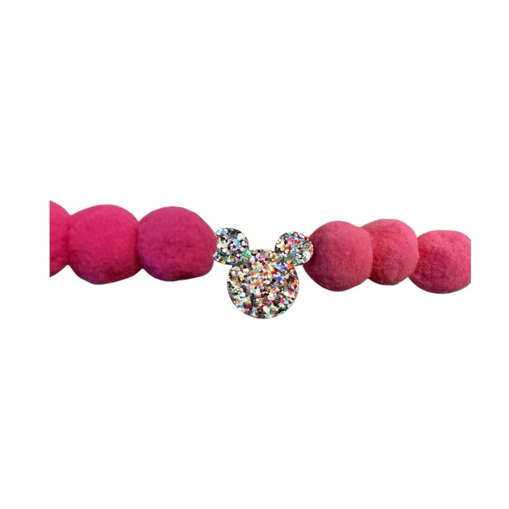7 ft Valentine's Day Pinks Disney Glitter Mickey Pom Pom Garland Handmade thread